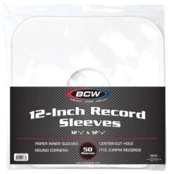 12 Inch Record Paper Inner Sleeves - Round Corners - With Hole - White